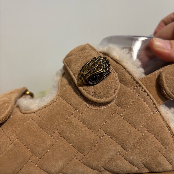 Kurt Geiger London Orson Tan Suede Quilted Shearling Dad Slingback Sandal NWT - Picture 11 of 15